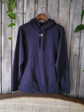 Under Armour Team Icon Navy Blue Fleece Hoodie Size Small Loose Fit Unisex
